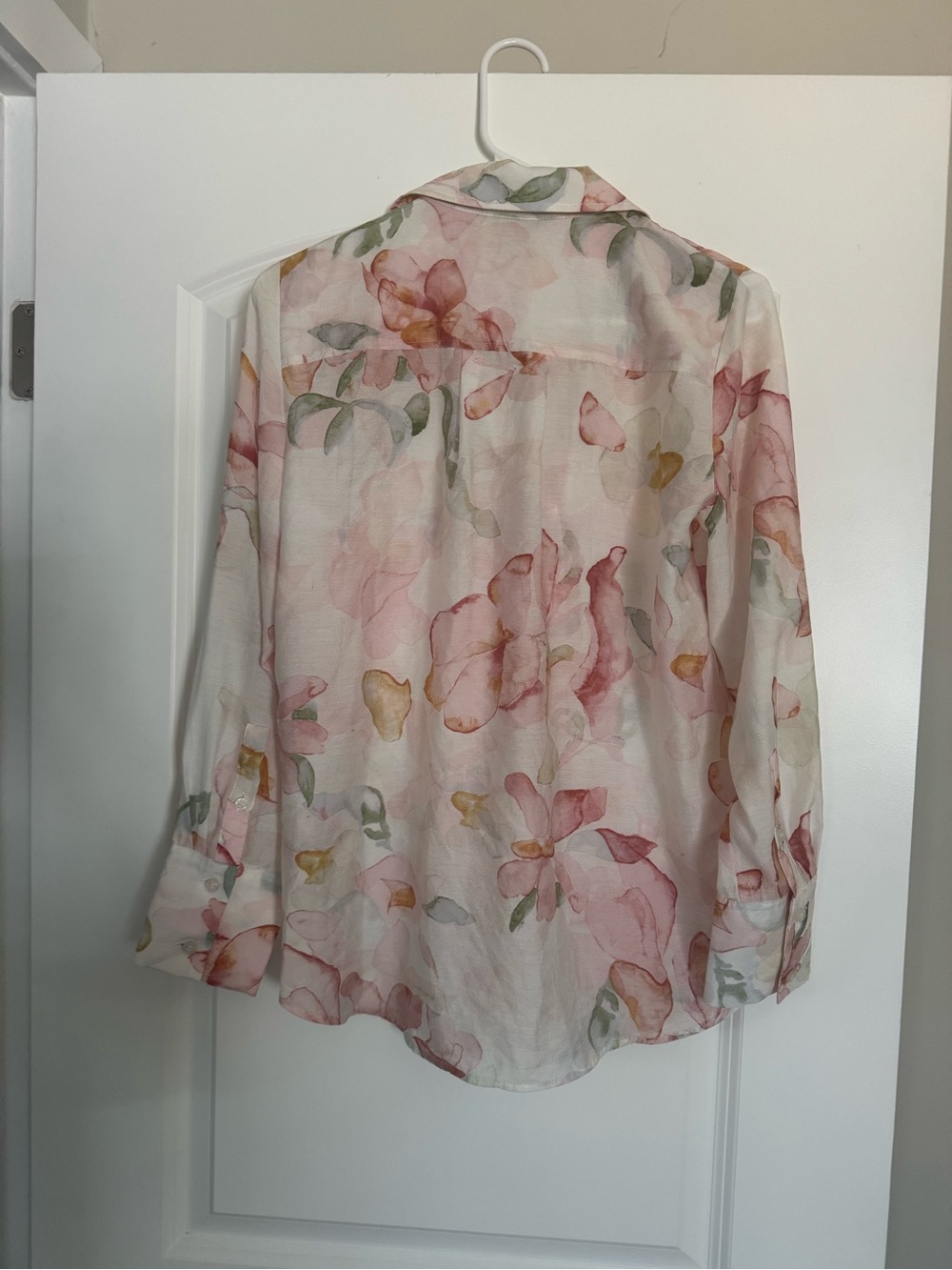 Lightweight Floral Semi-Sheer Button-Up Blouse - Pink Multi - Picture 4 of 5
